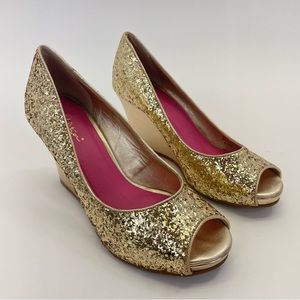 Lilly Pulitzer Gold Glitter Wedge Heels 6 1/2
